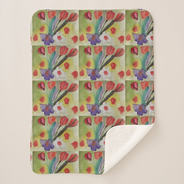 Abstract Tulips & Spring Flowers Sherpa Blanket (Front)