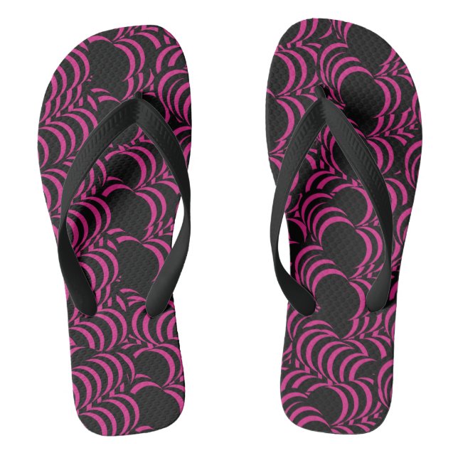 Abstract Tunnel Swirls Pink Black Flip Flops (Footbed)