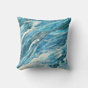 Abstract turbulent sea blue pillow