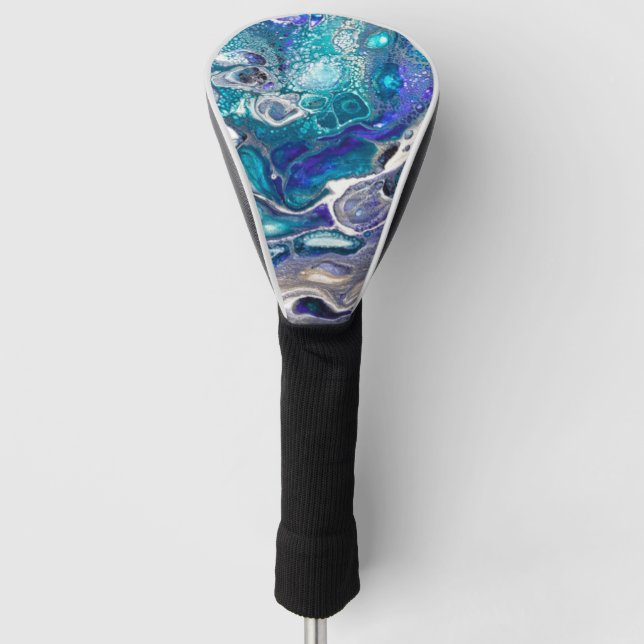 Abstract Turquoise and Blue Paint Cell Swirl Golf Head Cover (Front)