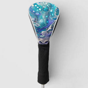 Abstract Turquoise and Blue Paint Cell Swirl Golf Head Cover