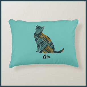 Abstract Turquoise and Gold Cat Lover  Accent Pillow