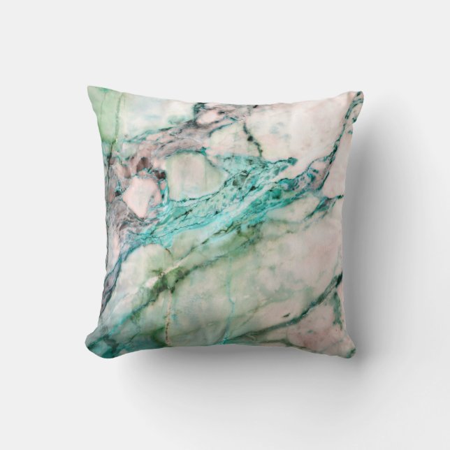 Abstract Turquoise Aquamarine White Mint Marble Throw Pillow (Front)