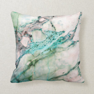Abstract Turquoise Aquamarine White Mint Marble Throw Pillow