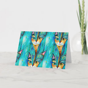 Abstract turquoise cat thank you card