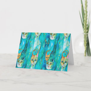 Abstract turquoise cat thank you card