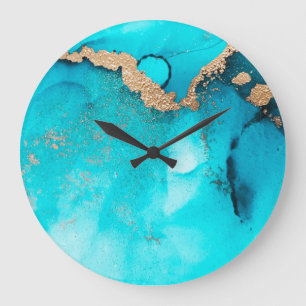 Abstract Turquoise Gold Mediterranean  Large Clock