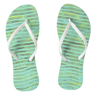 Abstract Turquoise Green Wave Flip Flops