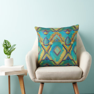 Abstract turquoise moroccan mosaic kitty voices  throw pillow