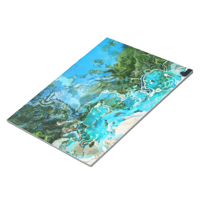 Abstract Turquoise Ocean Blue & Seaweed Green Notepad (Angled)