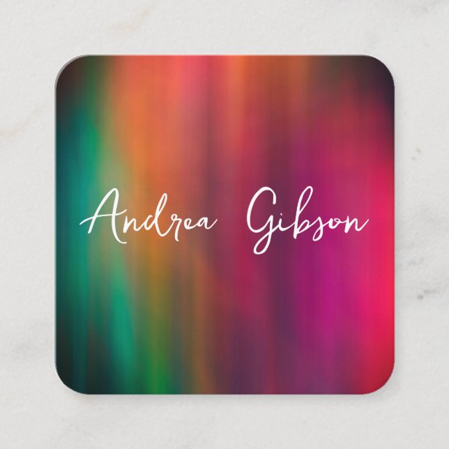 abstract turquoise orange magenta artistic bold  square business card (Front)