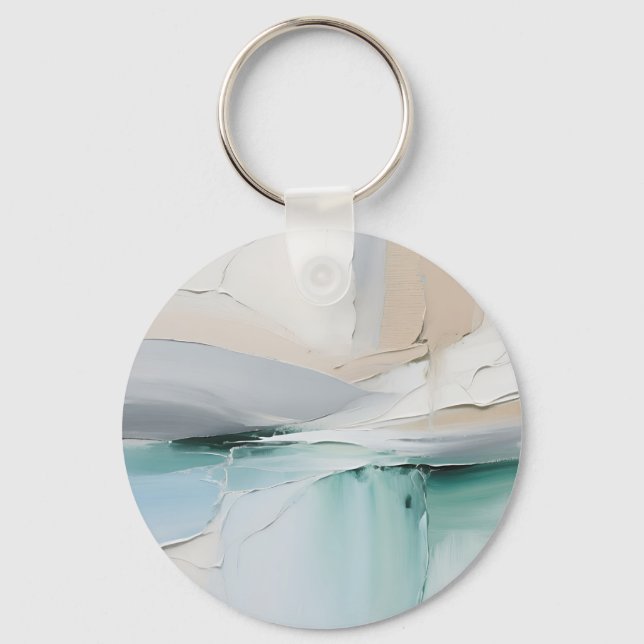 Abstract Turquoise White Texture Keychain (Front)