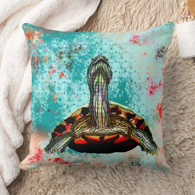 Abstract Turtle Artwork Throw Pillow (Blanket)