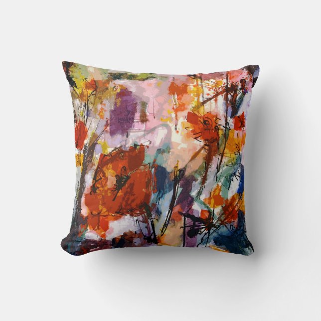 Abstract Tuscan Poppies Throw Pillows (Front)