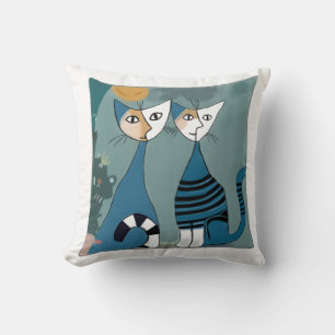 Abstract Twin Cats Artistic Illustration - Lee Kno Throw Pillow