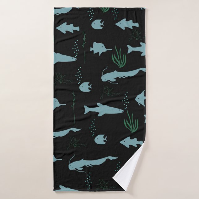 Abstract underwater pattern with fishes and seawee bath towel (Bath Towel)