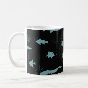Abstract underwater pattern with fishes and seawee coffee mug