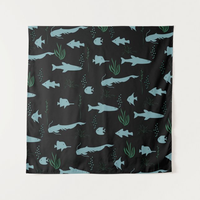 Abstract underwater pattern with fishes and seawee tapestry (Front)