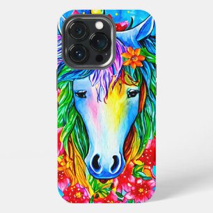 Abstract unicorn Face flowers watercolor Art  iPhone 13 Pro Case