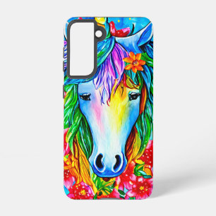 Abstract unicorn Face flowers watercolor Art Samsung Galaxy Case