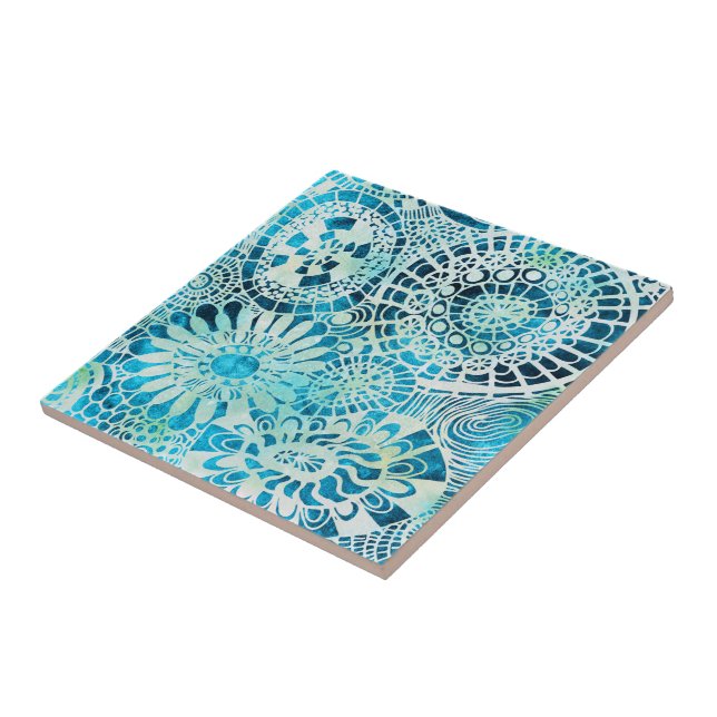 Abstract Urchin and Opihi party tropical pattern Tile (Side)