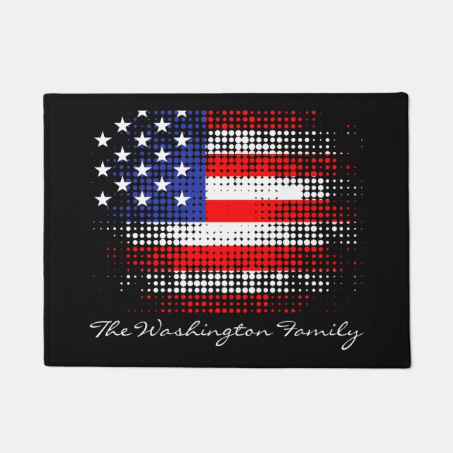 Abstract USA Dot Pattern Flag with Family Name Doormat (Front)