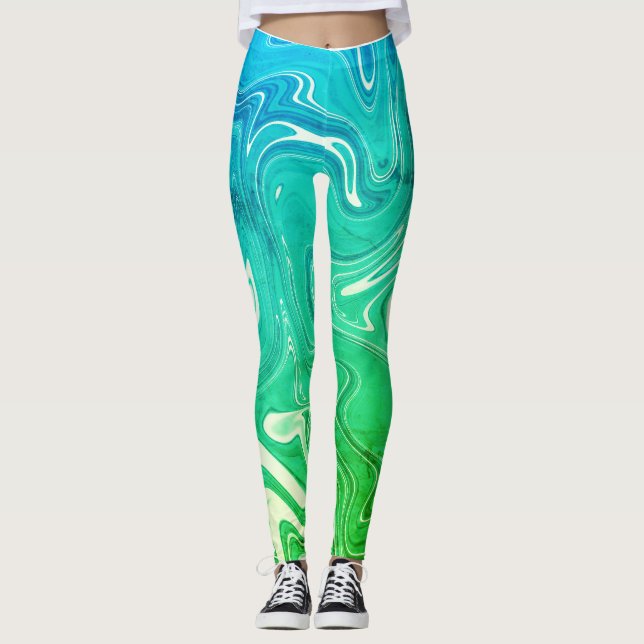 abstract various shed of green color fluid style leggings (Front)