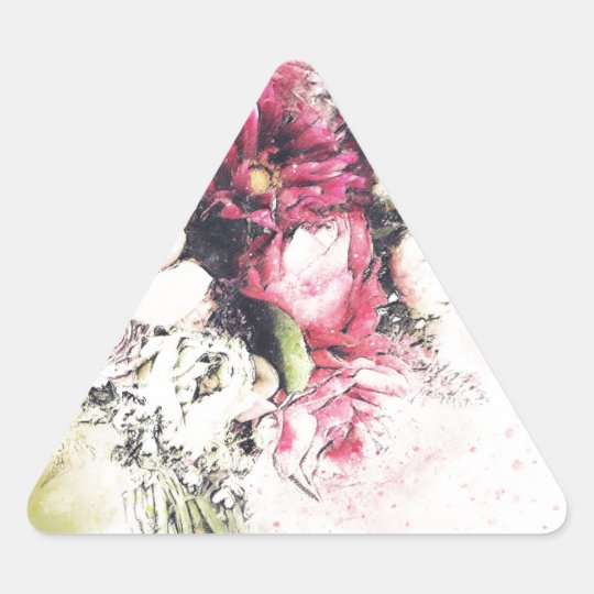 Abstract vase of flowers for wedding triangle sticker