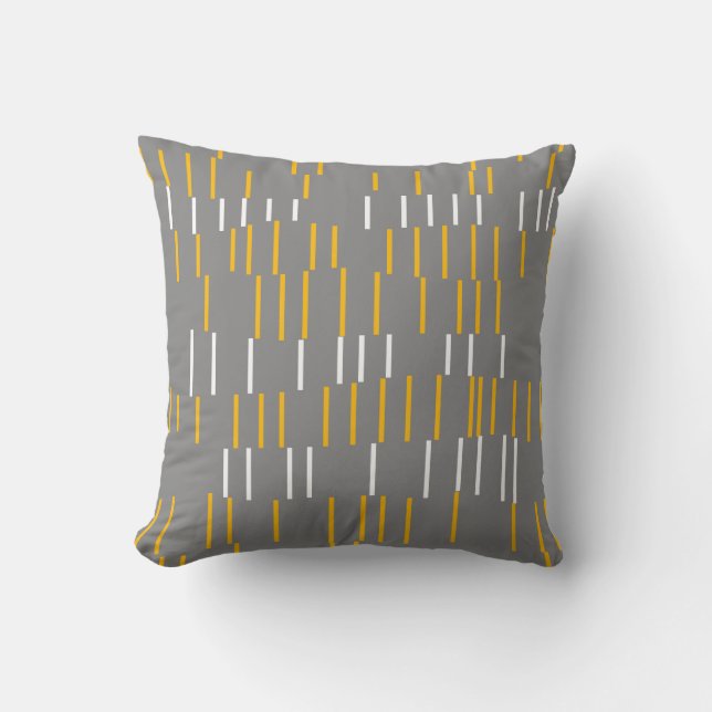 Abstract, vertical lines, grey, yellow, white throw pillow (Front)