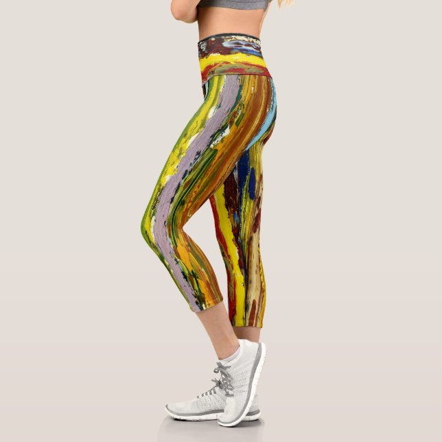 Abstract  Vertical Paint Streaks Capri Leggings (Left)