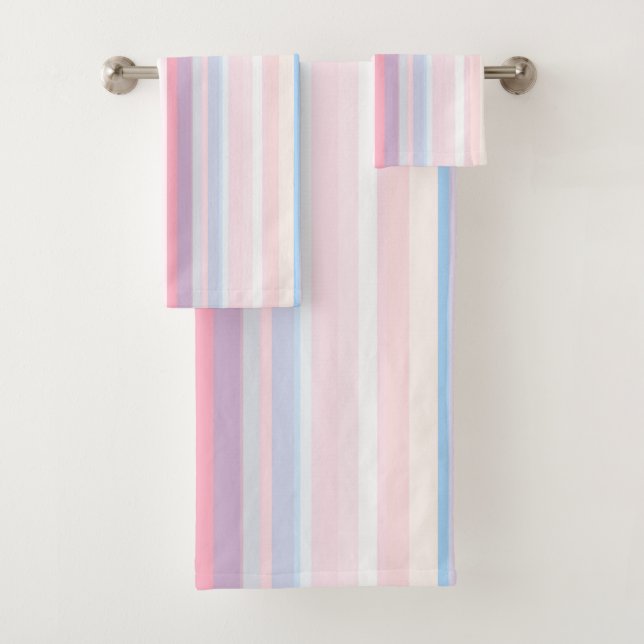 Abstract Vertical Stripe in Soft Colours Bath Towel Set (Insitu)