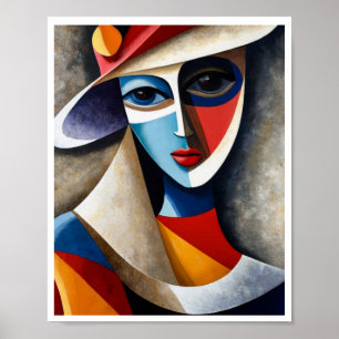 Abstract vibrant colors cubic women face art poster