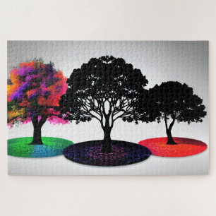 Abstract Vibrant Coloured Three Circled Trees Jigsaw Puzzle