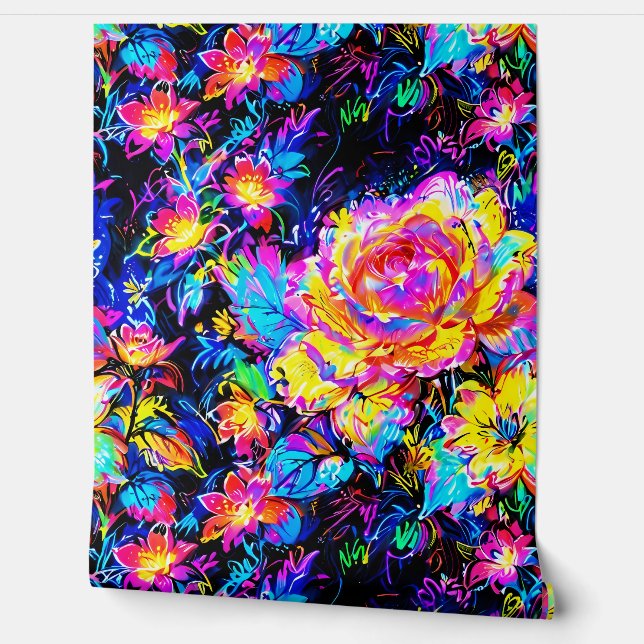 Abstract Vibrant Colourful Floral Seamless Pattern Wallpaper (Unrolling)