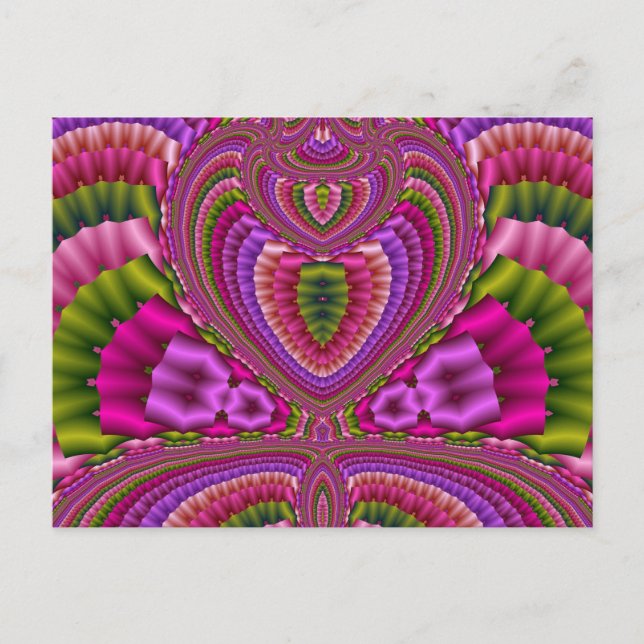 Abstract vibrant colourful fractal hearts postcard (Front)