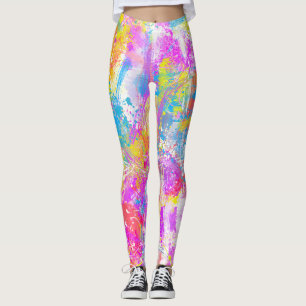 Abstract Vibrant Colourful Paint Strokes Leggings