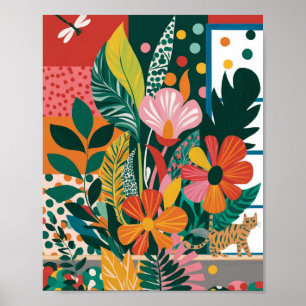 Abstract vibrant floral art poster