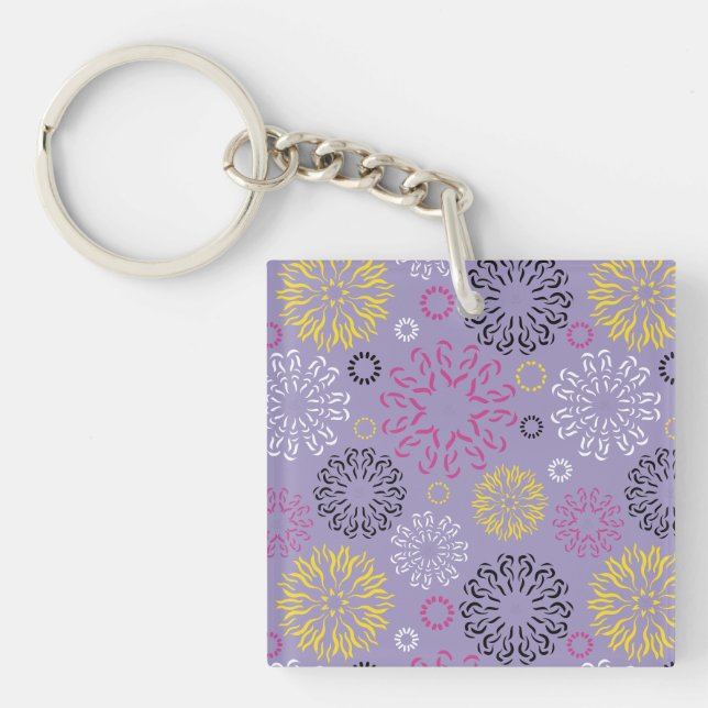 Abstract Vibrant Floral Pattern  Keychain (Front)