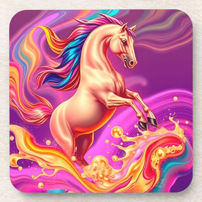 Abstract Vibrant Horse Illustration Coaster (Front)