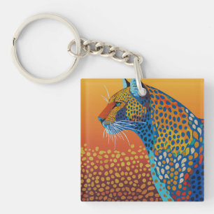 Abstract Vibrant Leopard Art Keychain