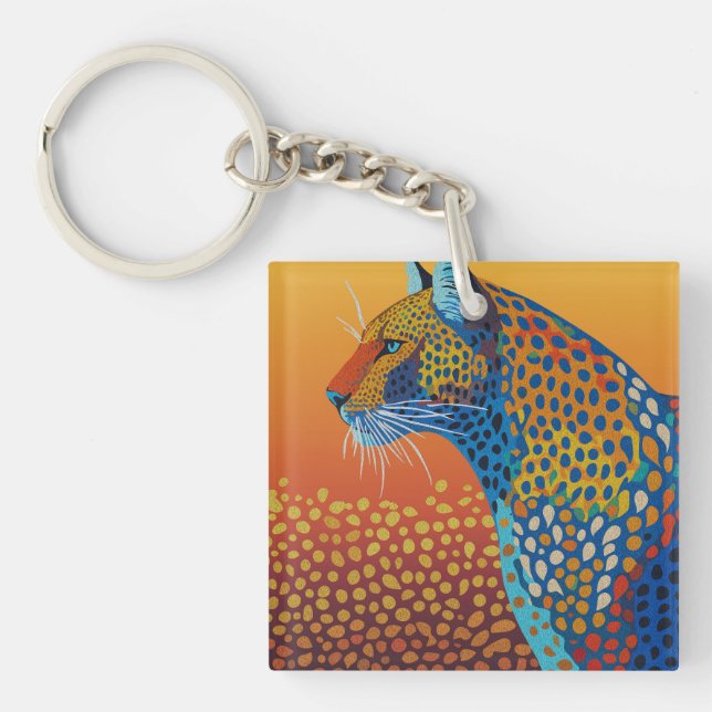 Abstract Vibrant Leopard Art Keychain (Front)