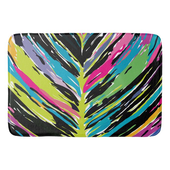 Abstract Vibrant Multicolor Tropical Leaf Bath Mat (Front)