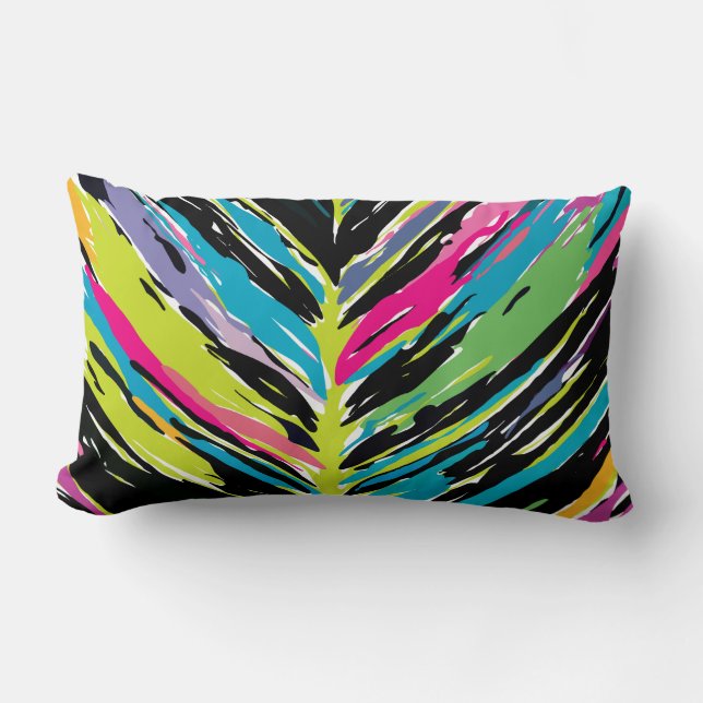 Abstract Vibrant Multicolor Tropical Leaf Lumbar Pillow (Front)