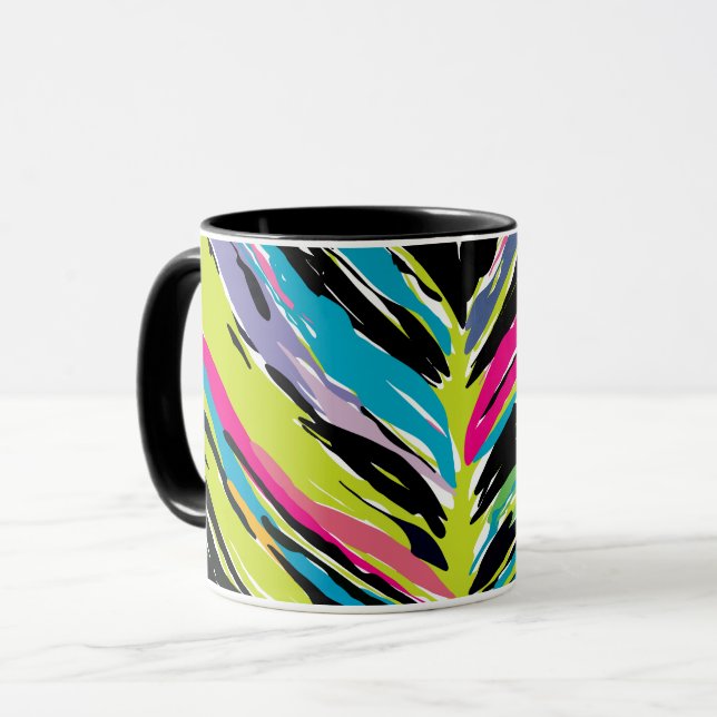 Abstract Vibrant Multicolor Tropical Leaf Mug (Front Left)
