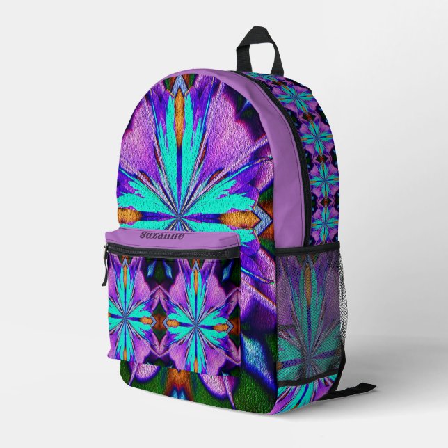 Abstract Vibrant Purple Turquoise Personalized Printed Backpack (Back Corner Right)