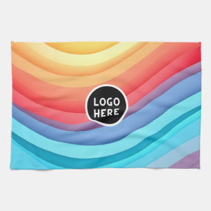 Abstract Vibrant Rainbow Waves Add your Logo Kitchen Towel