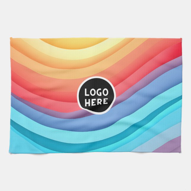 Abstract Vibrant Rainbow Waves | Add your Logo Kitchen Towel (Horizontal)