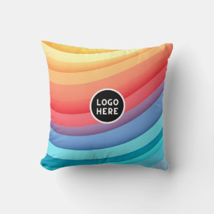Abstract Vibrant Rainbow Waves   Add your Logo Throw Pillow