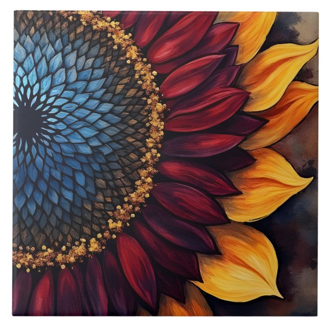 Abstract Vibrant Sunflower and Sunflower Seeds  Tile (Front)