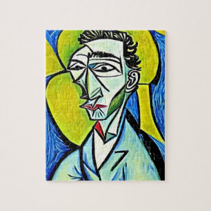 Abstract Vibrant Yellow and Blue Art Man Portrait Jigsaw Puzzle